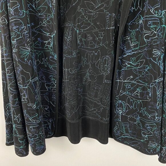 Chicos Travelers Cardigan Jacket Womens 0 US Small Embroidered Open Slinky Knit - Picture 3 of 8